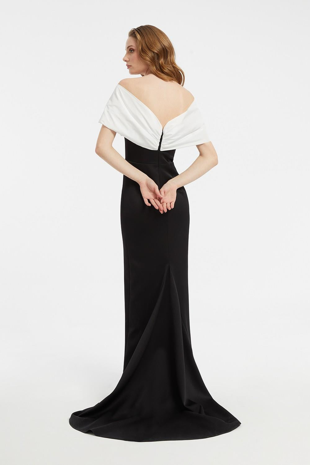 Off-Shoulder Bow Detailed Long Evening Dress - 5029C