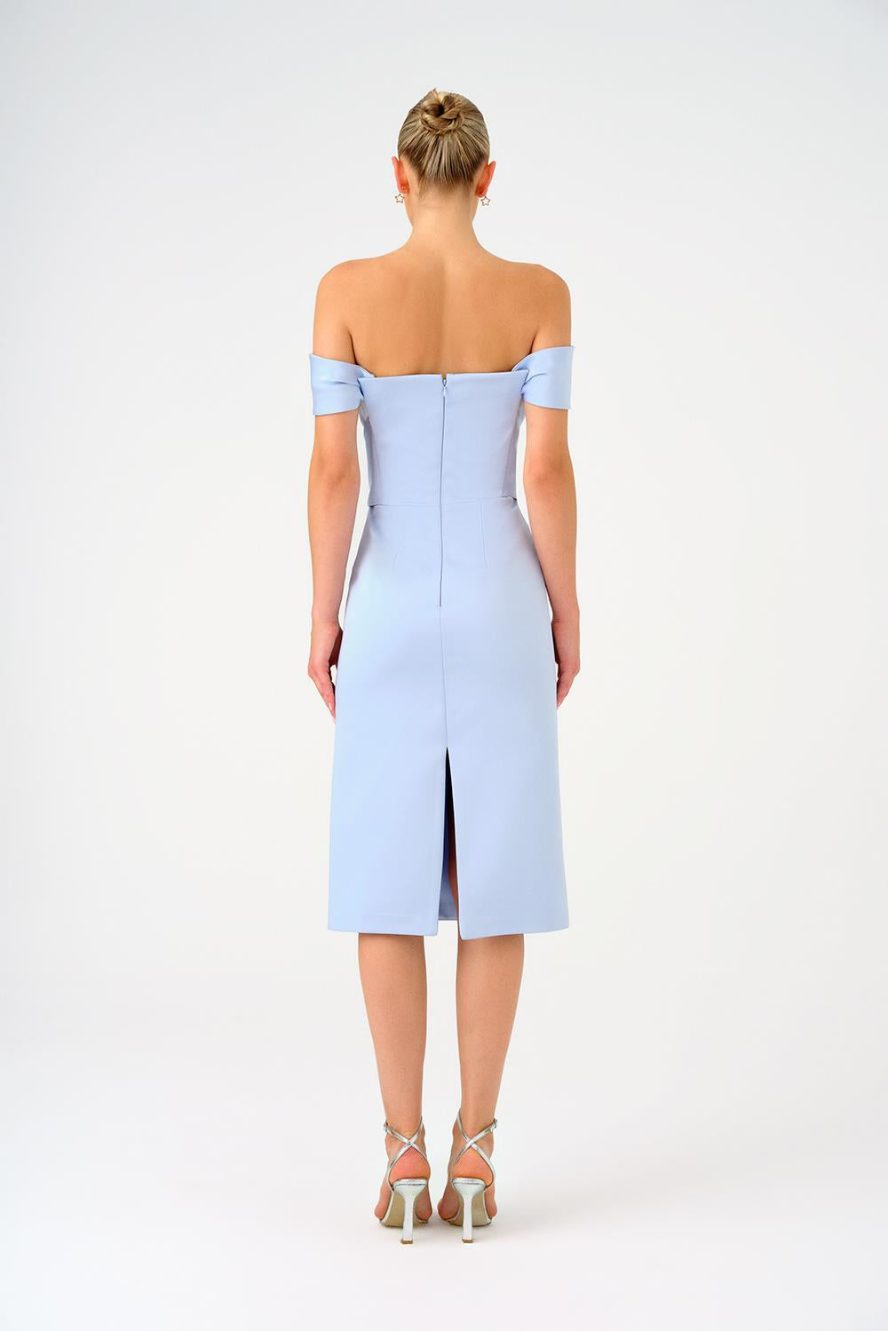 Low Shoulder Strapless Satin Midi Evening Dress - 9155C