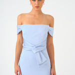 Low Shoulder Strapless Satin Midi Evening Dress - 9155C
