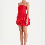 Volanlı Çiçekli Kısa Abiye Elbise - 26163C