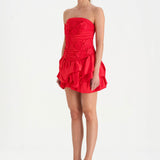 Volanlı Çiçekli Kısa Abiye Elbise - 26163C