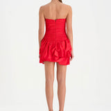 Volanlı Çiçekli Kısa Abiye Elbise - 26163C