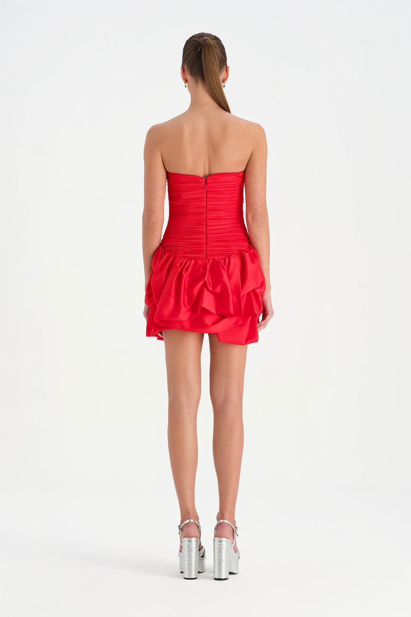 Volanlı Çiçekli Kısa Abiye Elbise - 26163C