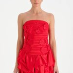 Volanlı Çiçekli Kısa Abiye Elbise - 26163C