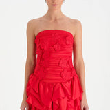 Volanlı Çiçekli Kısa Abiye Elbise - 26163C