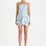 Volanlı Çiçekli Kısa Abiye Elbise - 26163C