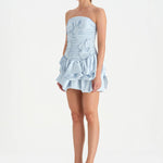 Volanlı Çiçekli Kısa Abiye Elbise - 26163C