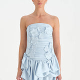 Volanlı Çiçekli Kısa Abiye Elbise - 26163C