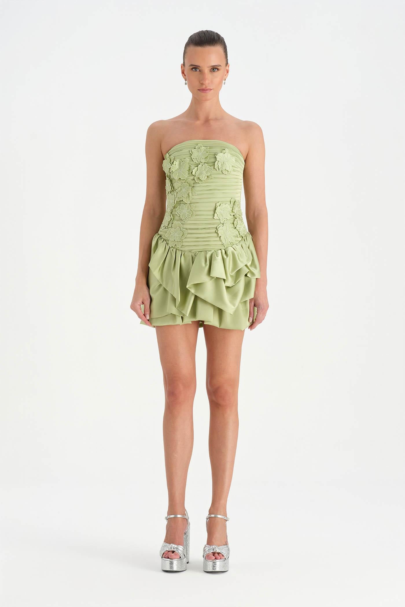 Volanlı Çiçekli Kısa Abiye Elbise - 26163C