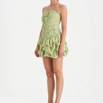 Volanlı Çiçekli Kısa Abiye Elbise - 26163C