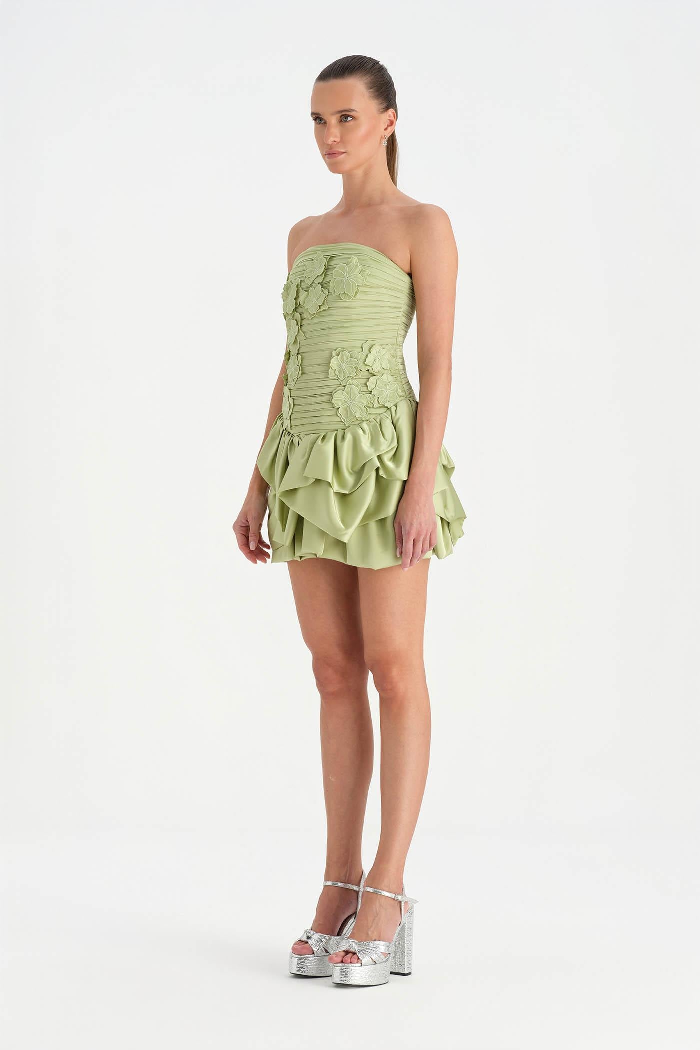 Volanlı Çiçekli Kısa Abiye Elbise - 26163C