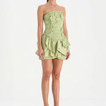 Volanlı Çiçekli Kısa Abiye Elbise - 26163C