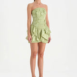 Volanlı Çiçekli Kısa Abiye Elbise - 26163C