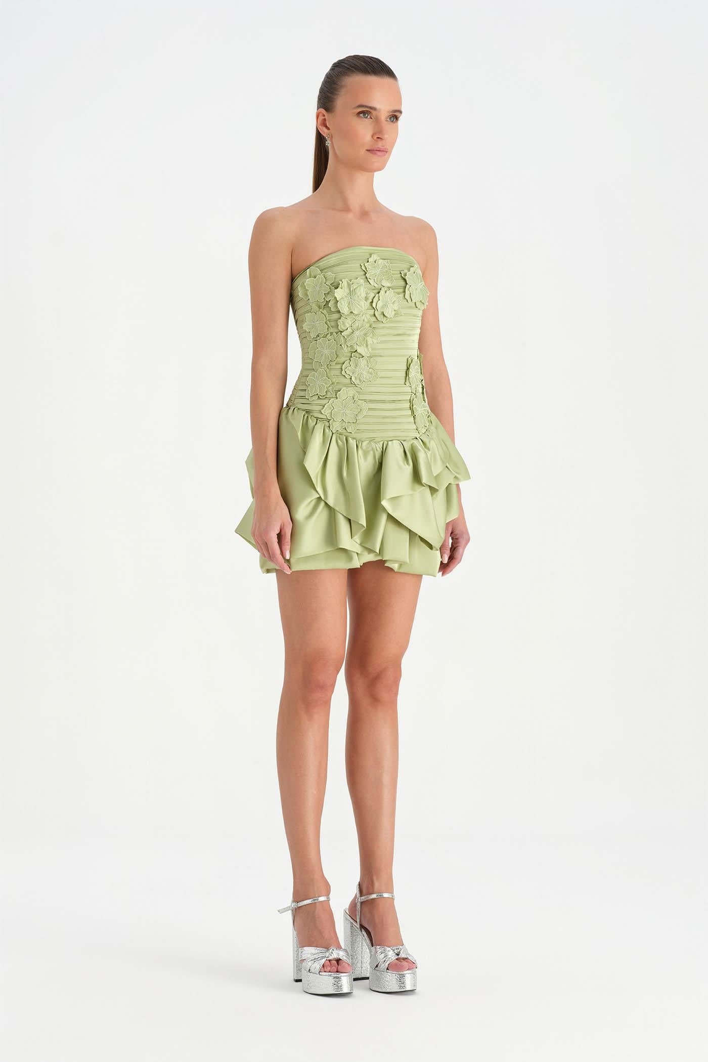 Volanlı Çiçekli Kısa Abiye Elbise - 26163C