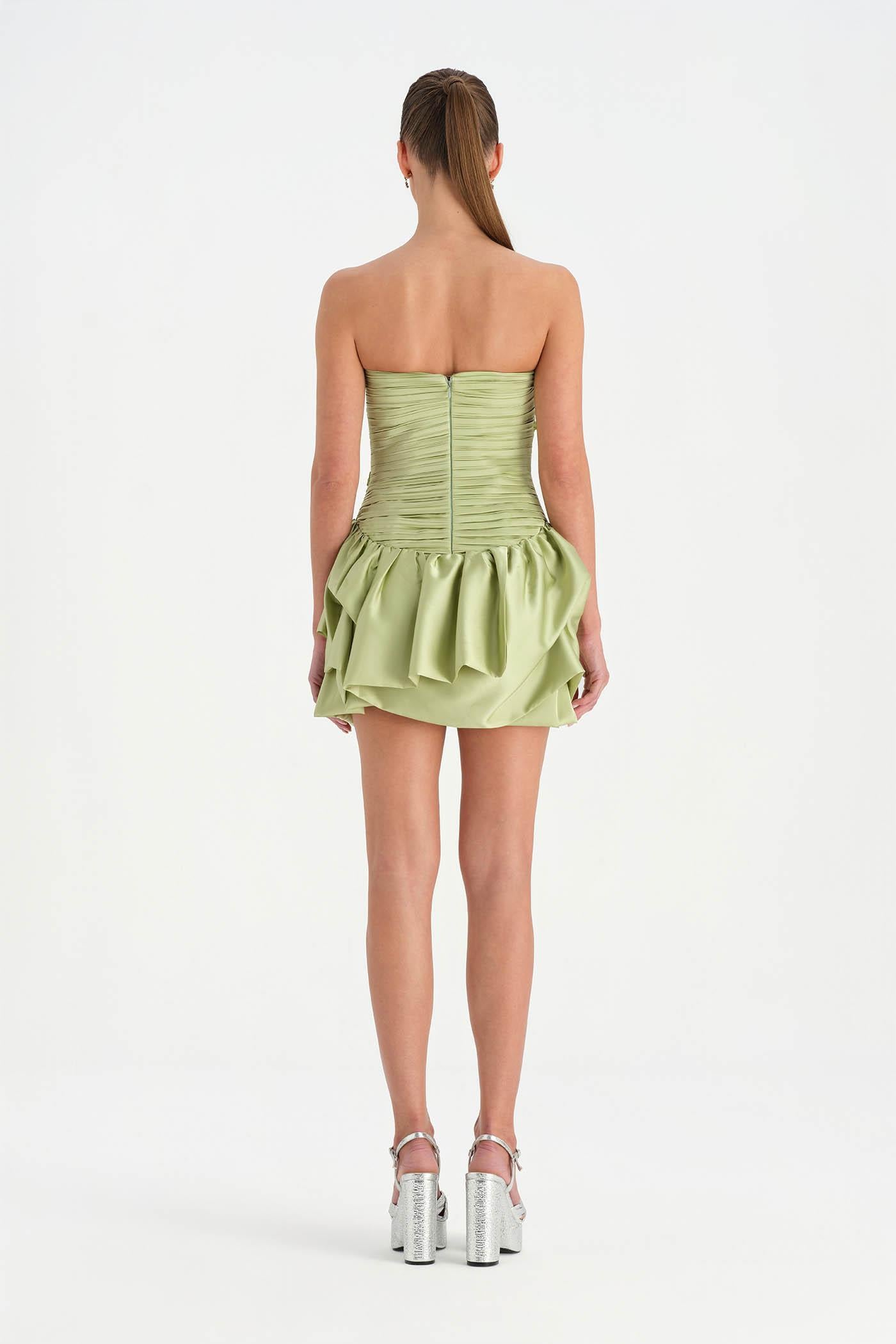 Volanlı Çiçekli Kısa Abiye Elbise - 26163C