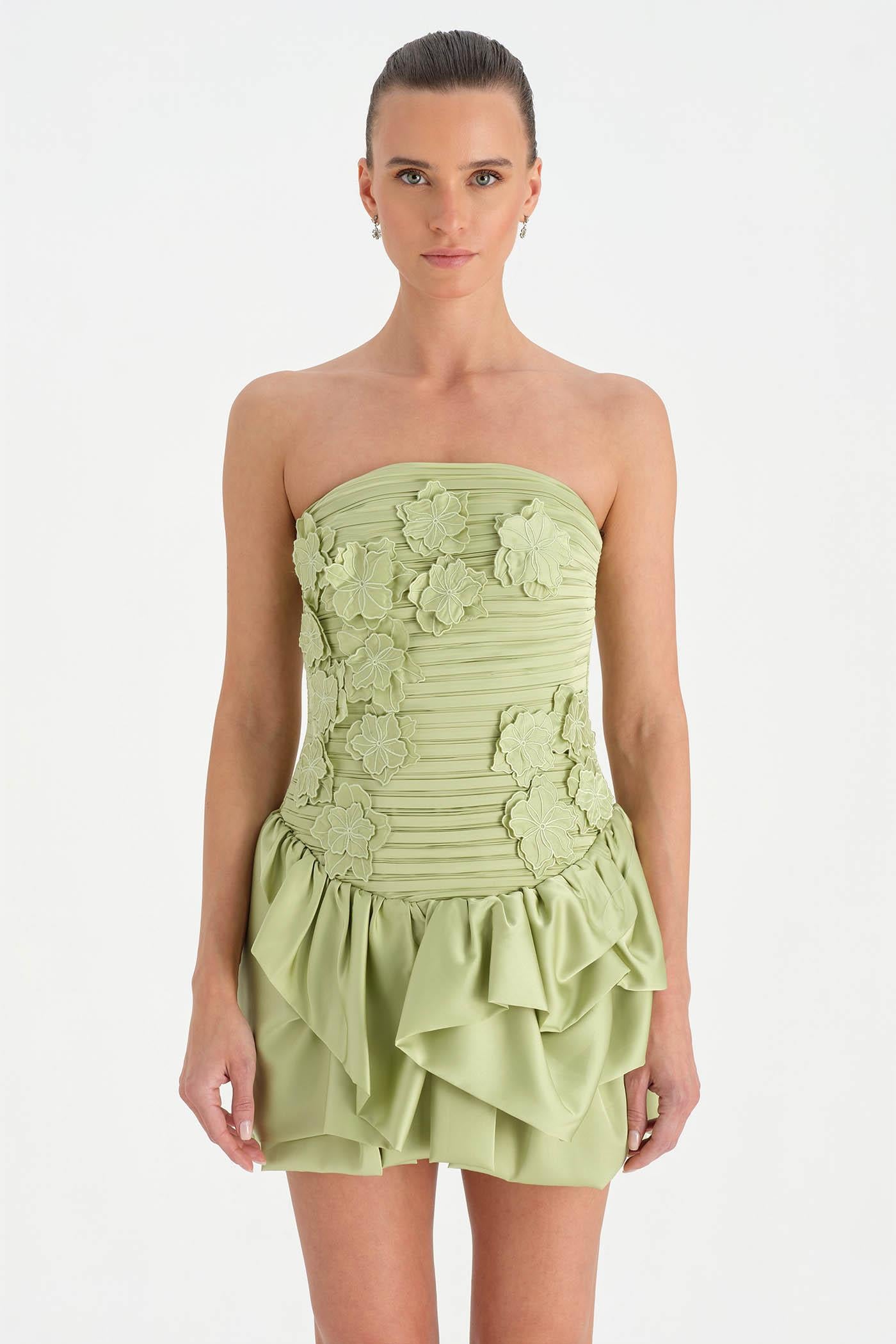 Volanlı Çiçekli Kısa Abiye Elbise - 26163C