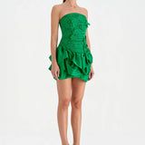 Volanlı Çiçekli Kısa Abiye Elbise - 26163C