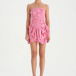 Volanlı Çiçekli Kısa Abiye Elbise - 26163C