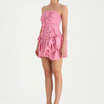 Volanlı Çiçekli Kısa Abiye Elbise - 26163C