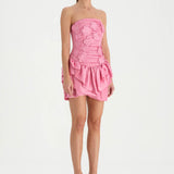 Volanlı Çiçekli Kısa Abiye Elbise - 26163C