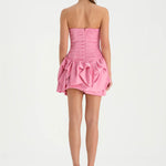 Volanlı Çiçekli Kısa Abiye Elbise - 26163C