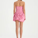 Volanlı Çiçekli Kısa Abiye Elbise - 26163C