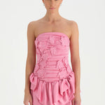 Volanlı Çiçekli Kısa Abiye Elbise - 26163C