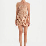 Volanlı Çiçekli Kısa Abiye Elbise - 26163C