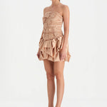 Volanlı Çiçekli Kısa Abiye Elbise - 26163C