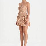 Volanlı Çiçekli Kısa Abiye Elbise - 26163C