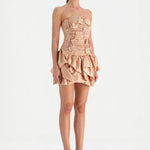 Volanlı Çiçekli Kısa Abiye Elbise - 26163C