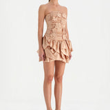 Volanlı Çiçekli Kısa Abiye Elbise - 26163C