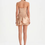 Volanlı Çiçekli Kısa Abiye Elbise - 26163C