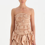 Volanlı Çiçekli Kısa Abiye Elbise - 26163C