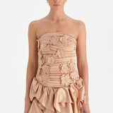 Volanlı Çiçekli Kısa Abiye Elbise - 26163C