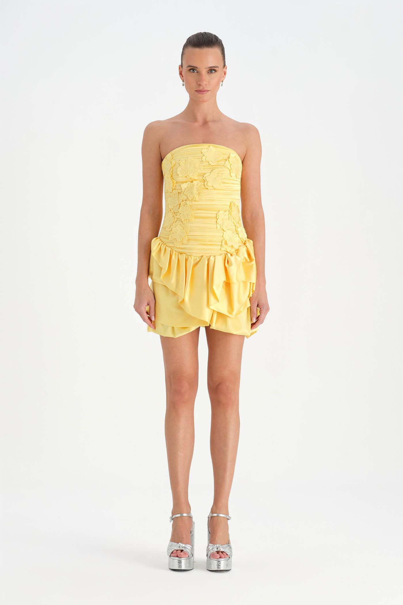 Volanlı Çiçekli Kısa Abiye Elbise - 26163C