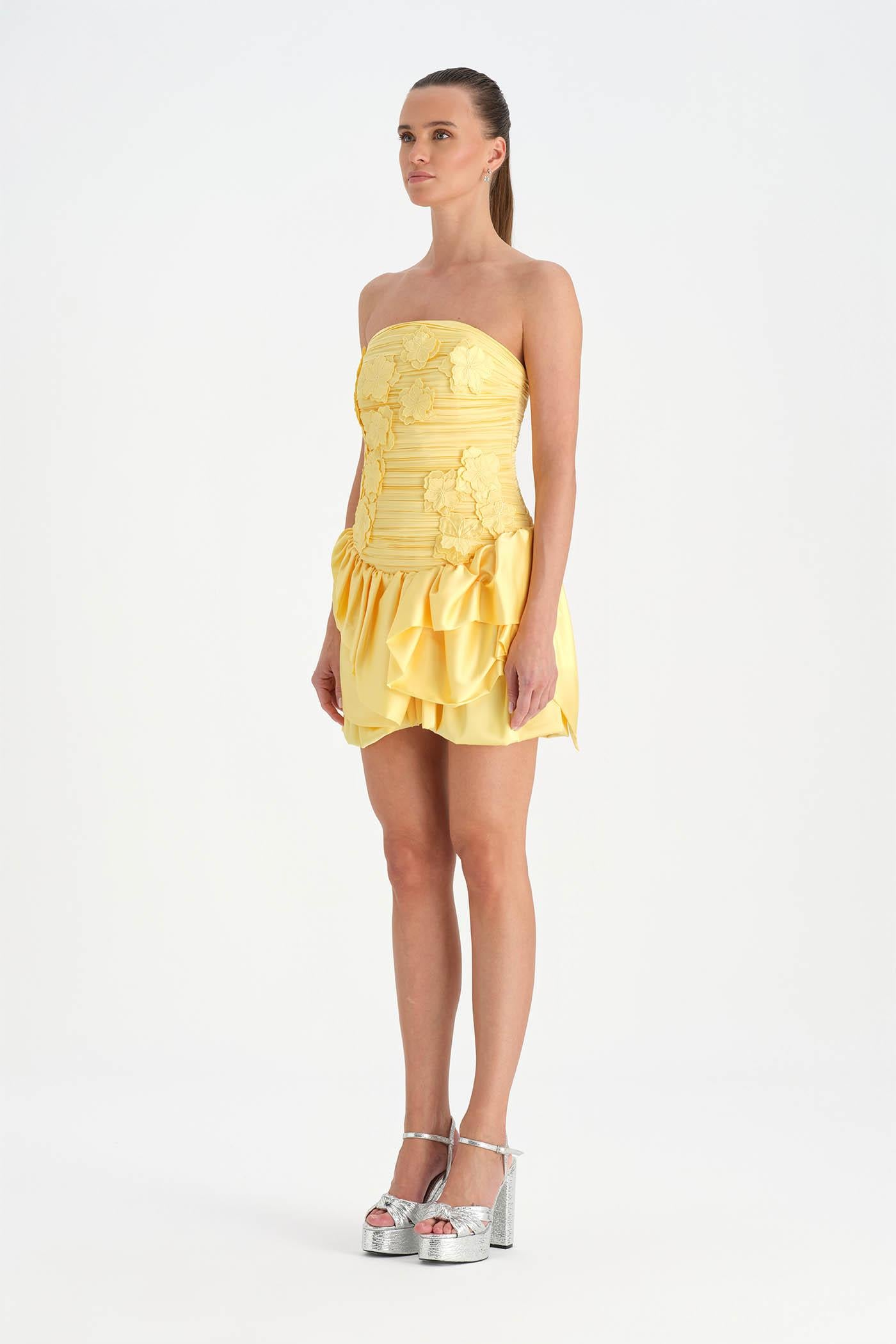 Volanlı Çiçekli Kısa Abiye Elbise - 26163C