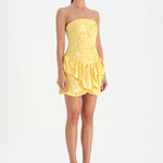 Volanlı Çiçekli Kısa Abiye Elbise - 26163C