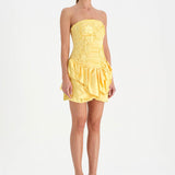 Volanlı Çiçekli Kısa Abiye Elbise - 26163C