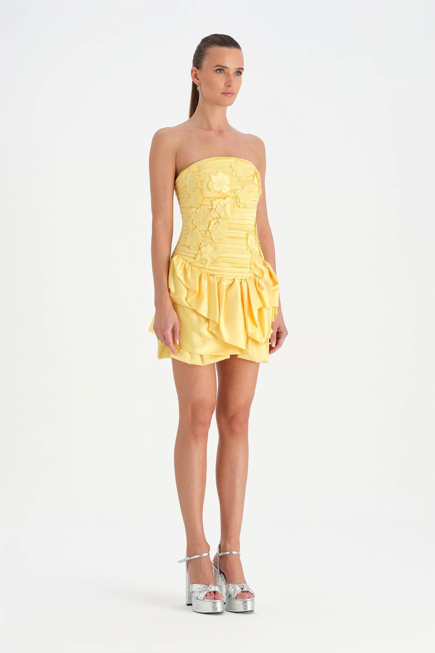 Volanlı Çiçekli Kısa Abiye Elbise - 26163C