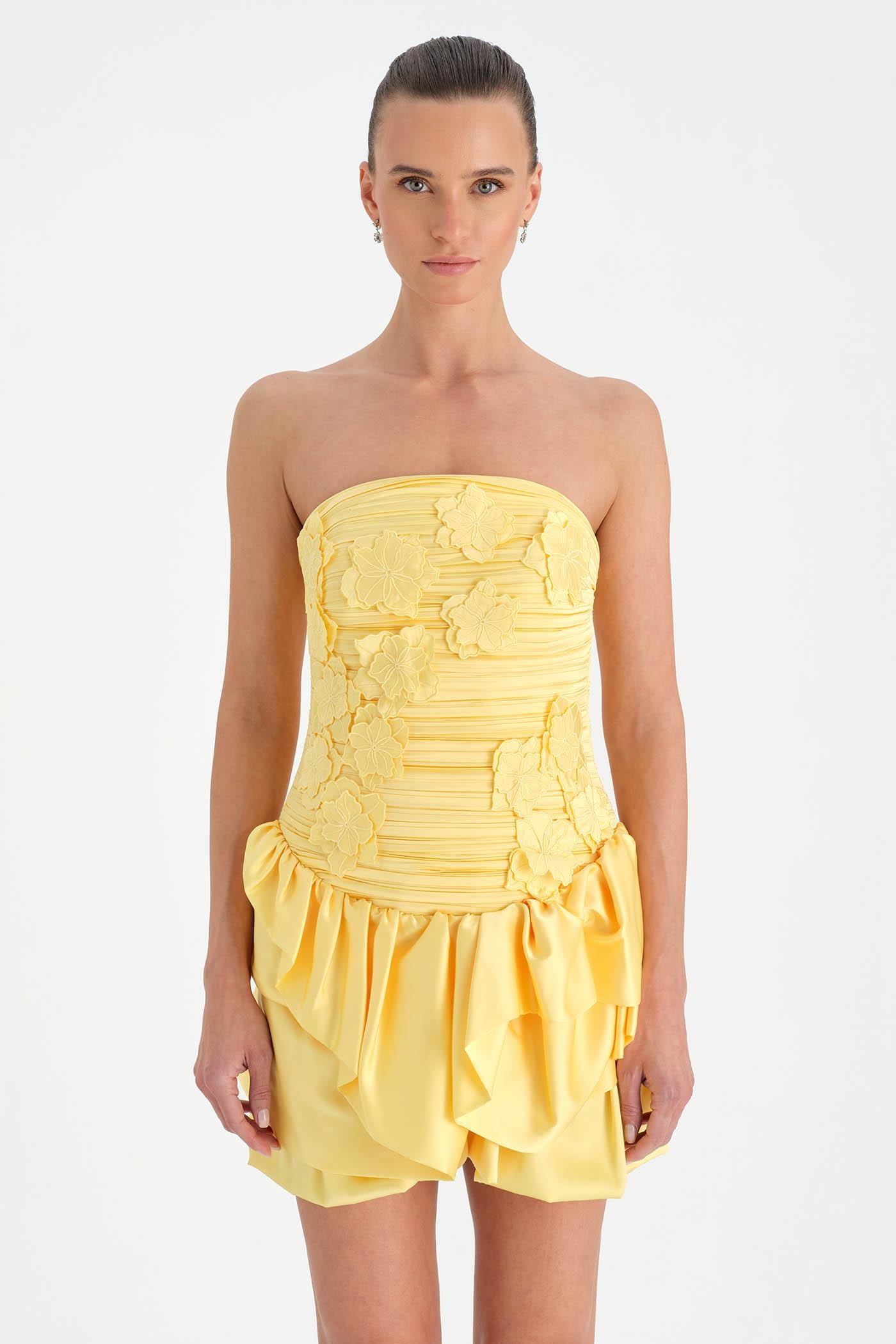 Volanlı Çiçekli Kısa Abiye Elbise - 26163C