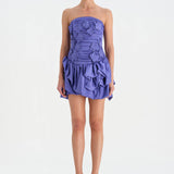 Volanlı Çiçekli Kısa Abiye Elbise - 26163C