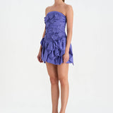 Volanlı Çiçekli Kısa Abiye Elbise - 26163C