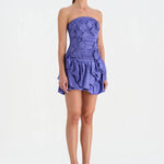 Volanlı Çiçekli Kısa Abiye Elbise - 26163C