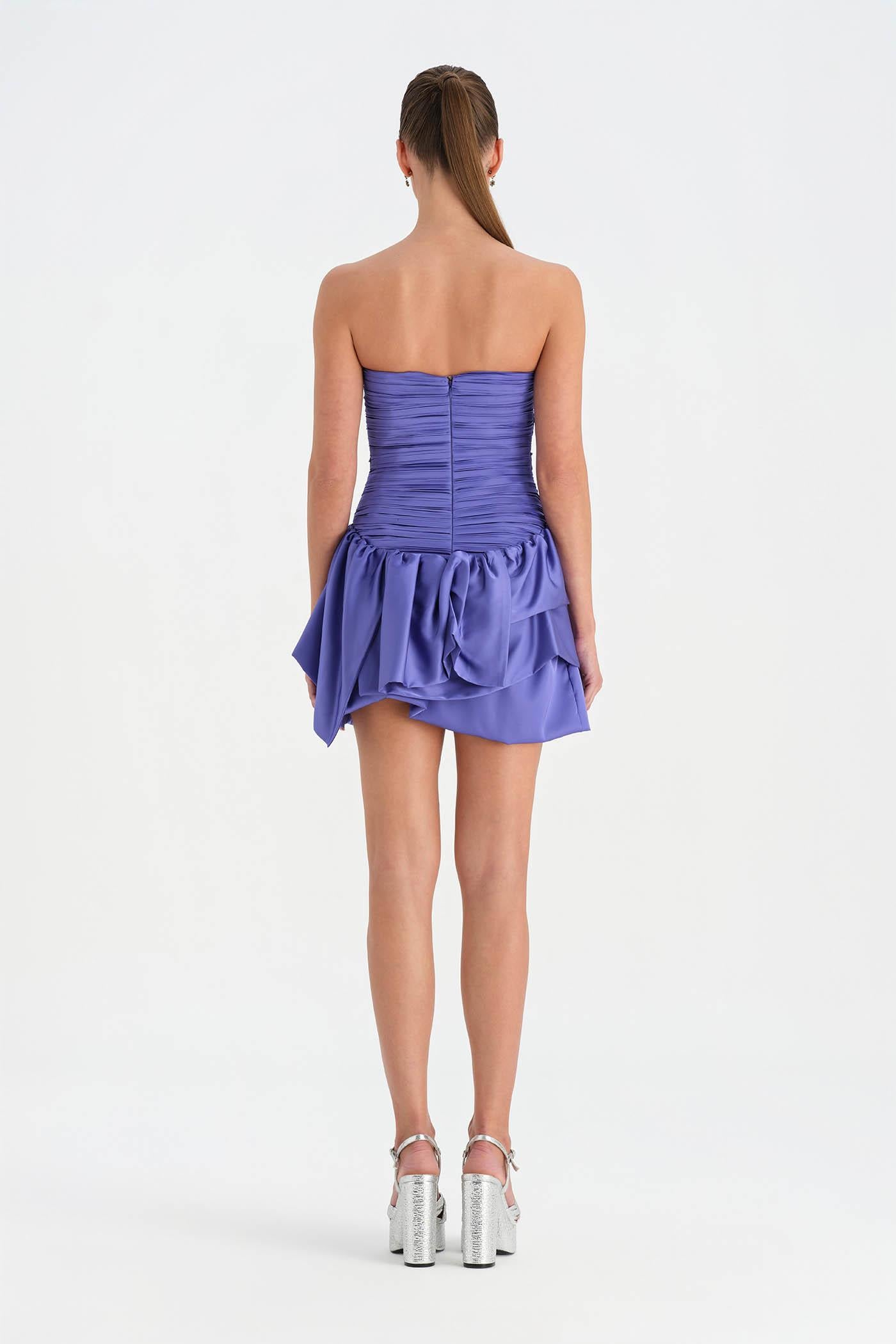 Volanlı Çiçekli Kısa Abiye Elbise - 26163C