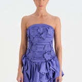 Volanlı Çiçekli Kısa Abiye Elbise - 26163C