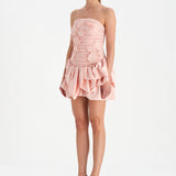 Volanlı Çiçekli Kısa Abiye Elbise - 26163C