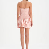 Volanlı Çiçekli Kısa Abiye Elbise - 26163C