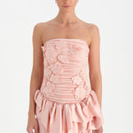 Volanlı Çiçekli Kısa Abiye Elbise - 26163C