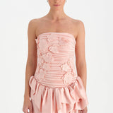 Volanlı Çiçekli Kısa Abiye Elbise - 26163C